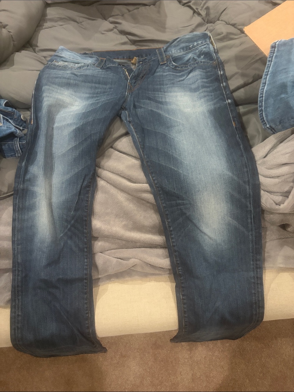 True Religion Men's Blue Distressed Straight-Leg Jeans